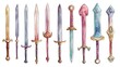 © Jane Kelly - Swords set. White background. Watercolor illustrations