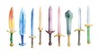 © Jane Kelly - Swords set. White background. Watercolor illustrations