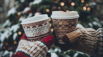 two hands holding paper coffee cups