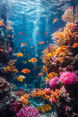 Wall Mural - Oceans with coral reefs and diverse marine life