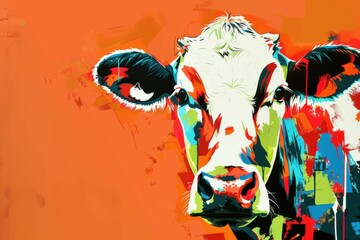 Poster - A cow is painted on a colorful background, generative ai image