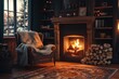 © shobakhul - A cozy living room with a fireplace and a pile of wood, generative ai image