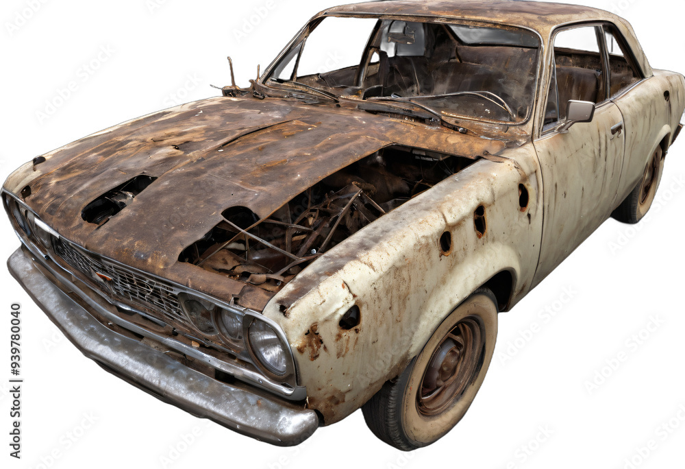 Partia Rusted Car An abandoned rusted car isolated on white background with clipping path ...