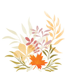 Wall Mural - Autumn Fall Background. Floral foliage texture. Flourish leaves decor. Autumnal  Nature. Watercolor Drawing for your design