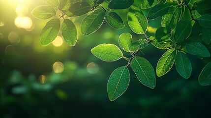 Green Leaves With Dew Drops In Sunlight - Nature Photography