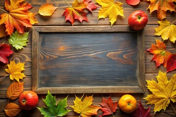 Wall Mural - Autumn Thanksgiving holiday background from pumpkins, colorful dried leaves and fall decorations top view.