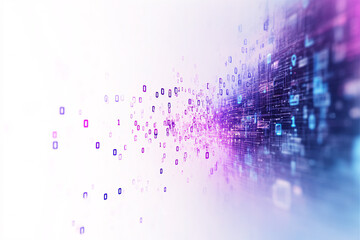 an abstract digital flow of purple and blue particles spreads out on a white background creating a d