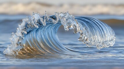 Poster -   Close-up of an ice-topped ocean wave, showing both its frozen surface and the deep blue water below