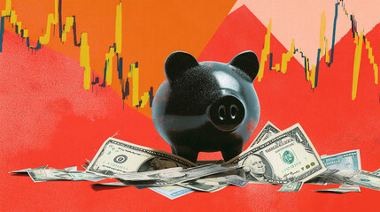 broken piggy bank, red market, economic crisis concept