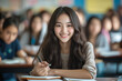 © Dzmitry - Smiling junior student engaged in classroom learning surrounded by peers during a cheerful school day
