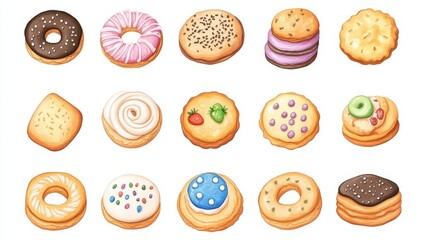 Sticker - Cookies set. White background. Watercolor illustrations