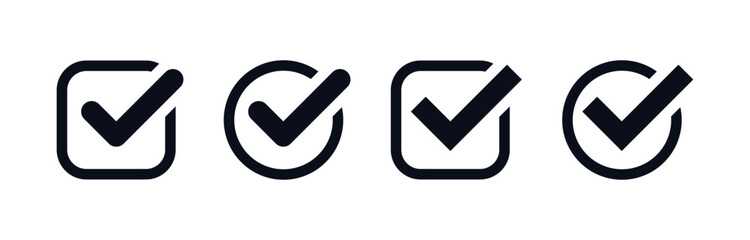 Aufkleber - check mark icon button set. check box icon with right or correct buttons and yes checkmark tick box icons - checkbox symbol sign. check mark box square frame. vector illustration