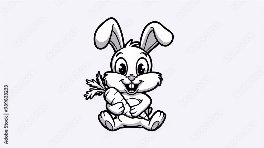 Coloring page outline of a cartoon rabbit with a carrot. Vector ...
