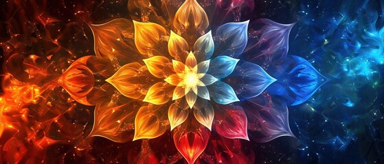 Wall Mural - Sacred geometry colorful mandala symmetry pattern,background banner, concept of spiritual and chakra healing