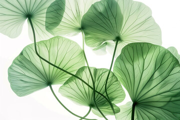 Green Centella Asiatica leaves on white background, macro detail