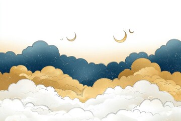 Sticker - Golden and Blue Cloudscape with Moons