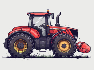 Wall Mural - Tractor on the field. Vector illustration in a flat style