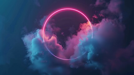 Wall Mural - Neon Circle in the Clouds