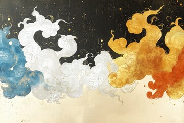 Poster - Abstract Asian Cloudscape with Gold and Silver Accents