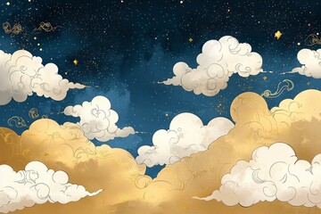 Wall Mural - Golden Clouds and Starry Night Sky