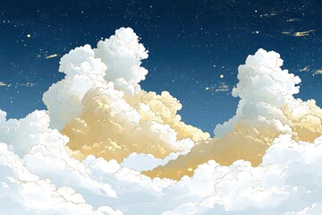 Wall Mural - Dreamy Cloudscape with a Touch of Gold