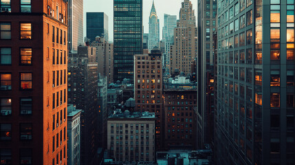 Wall Mural - city life with rooftop views of skyscrapers