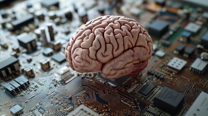 Wall Mural - A brain is on a computer board