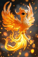 Sticker - Golden Phoenix with Glowing Feathers