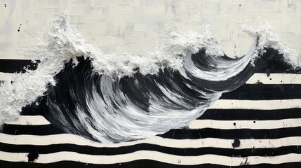 Sticker - Abstract ocean painting with black and white stripes