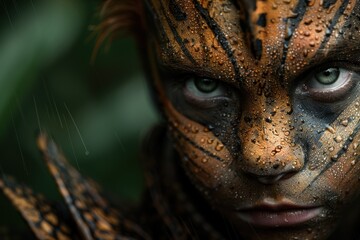 Wall Mural - Mysterious face with intricate makeup and water droplets