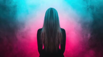 Wall Mural - Mysterious woman with long hair in colorful smoke