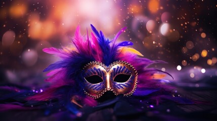 Canvas Print - Vibrant Carnival Mask with Feathers