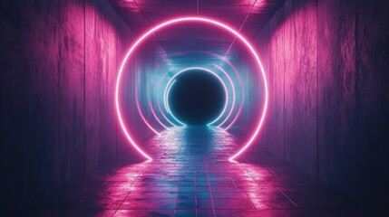 Sticker - Futuristic Neon Tunnel with Pink and Blue Lights