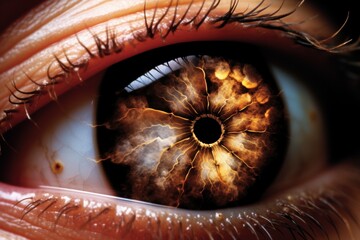 Poster - Dramatic close-up of a human eye with fiery iris