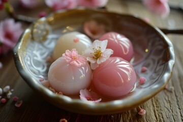 Wall Mural - Delicate pink and white floral arrangement in glass bowl