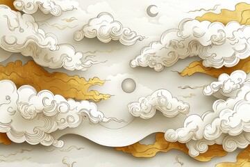 Poster - Golden Cloud Pattern - Oriental Design