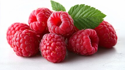 Poster - Fresh Ripe Raspberries on White Background