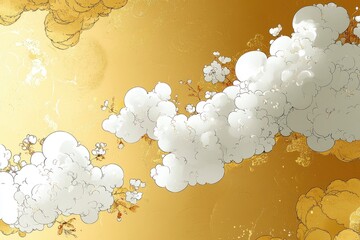 Sticker - Abstract Golden Sky with Clouds and Flowers