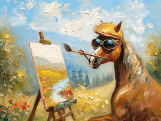 Poster - Equine Artist with Flair: Horse in Disguise Paints Outdoors