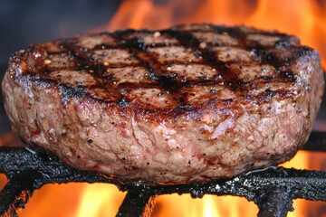 Wall Mural - Juicy grilled steak on a flaming grill