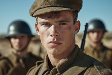 Canvas Print - Serious young soldier in military uniform