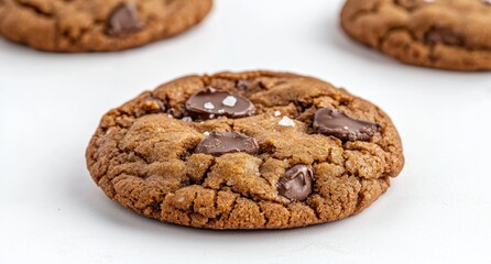 Wall Mural - Delicious chocolate chip cookies on a white background