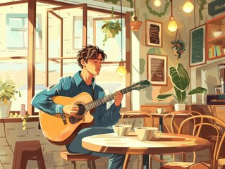 Sticker - Cozy Coffee Shop Vibes: Acoustic Guitar Melodies