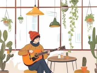 Sticker - Acoustic Ambiance in a Cozy Cafe