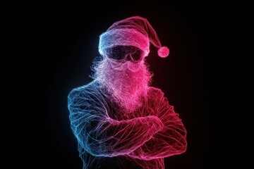 Poster - Glowing neon figure in santa hat