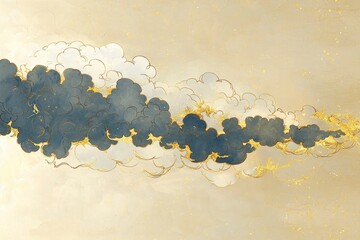 Sticker - Abstract Watercolor Clouds with Gold Accents