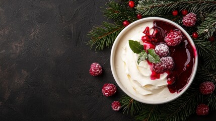 Poster - Festive holiday dessert with whipped cream and berries