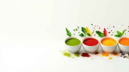 Vibrant Splash of Colorful Sauces and Ingredients, Diverse Recipes Concept with Copy Space