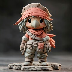 Poster - Cute Bird Figurine with Red Bandana and Brown Leather Belt