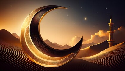 A vibrant and colorful illustration of the Islamic crescent, symbolizing faith and tradition.